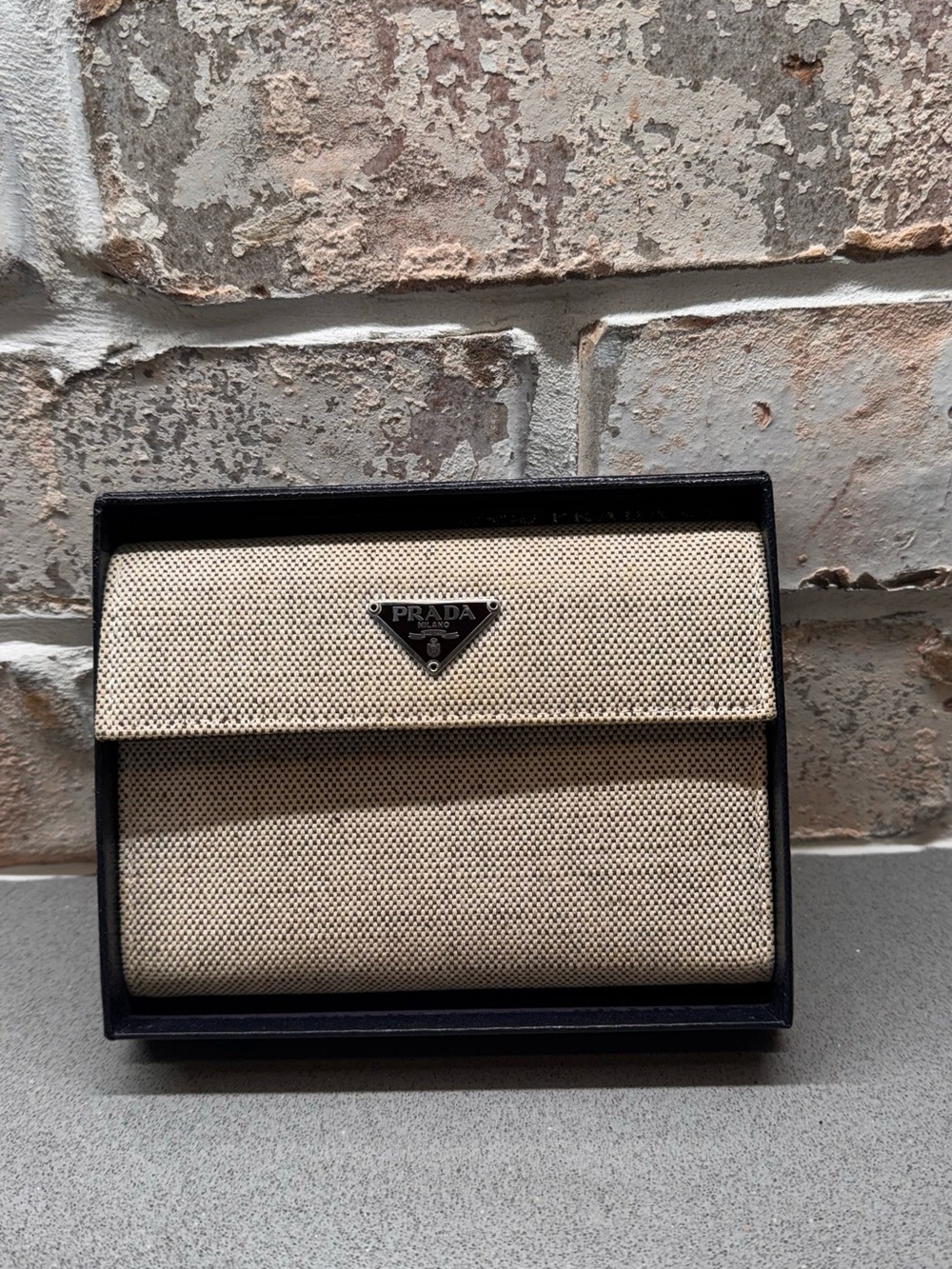 Prada Brown Leather Cardholder with Embossed Logo